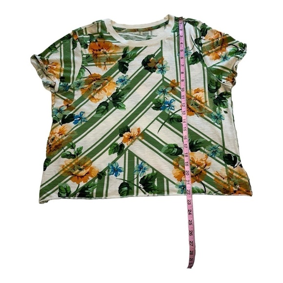 Anthropologie | Maeve Cropped Floral Striped Print Short Sleeve Tee - Size L - Picture 7 of 7